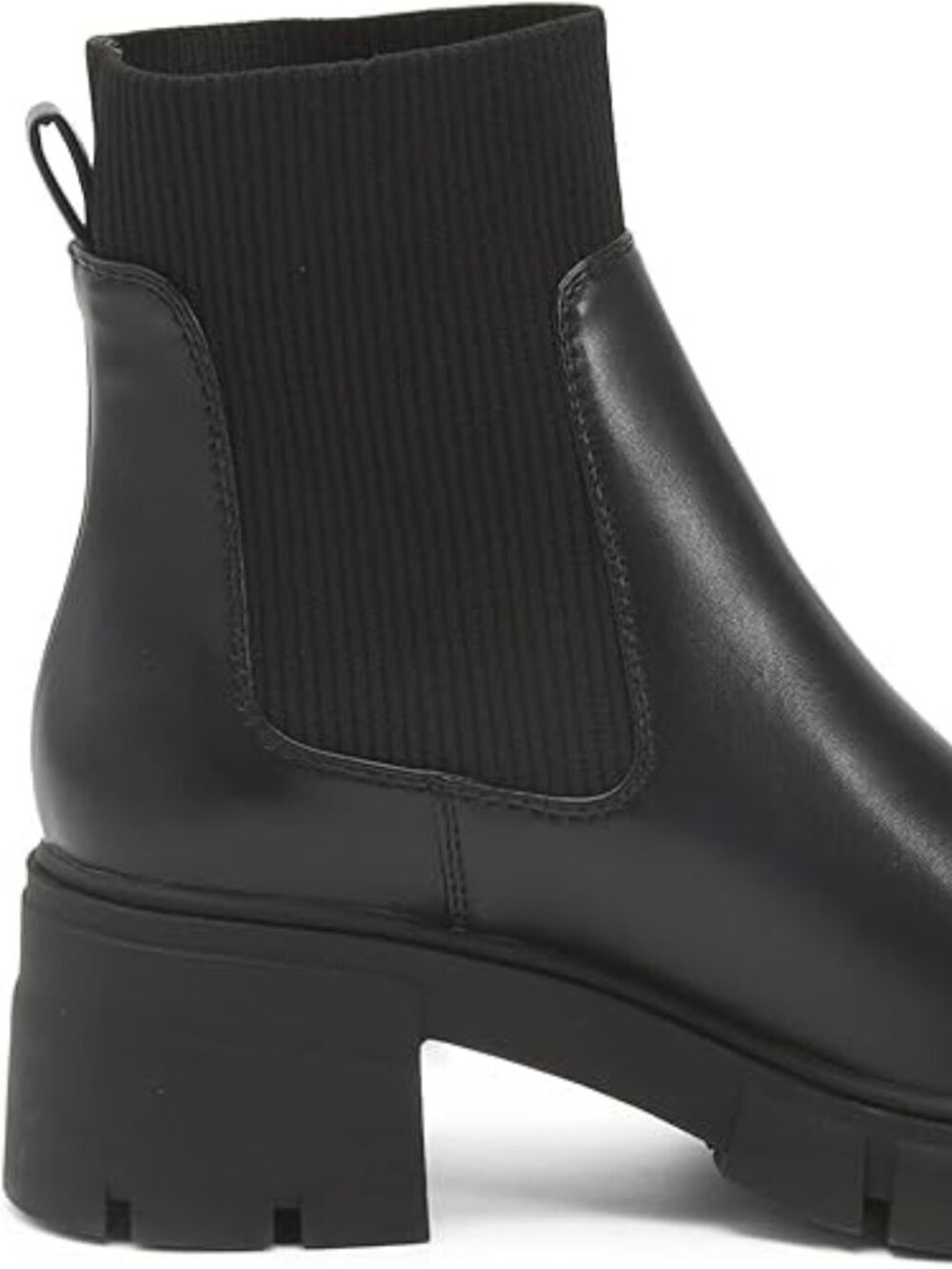 Women's Black Elastic Chelsea Boots Chunky Block Heel Platform Ankle Boots - Picture 7 of 10